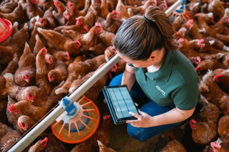 Eleveuse au milieu des poules