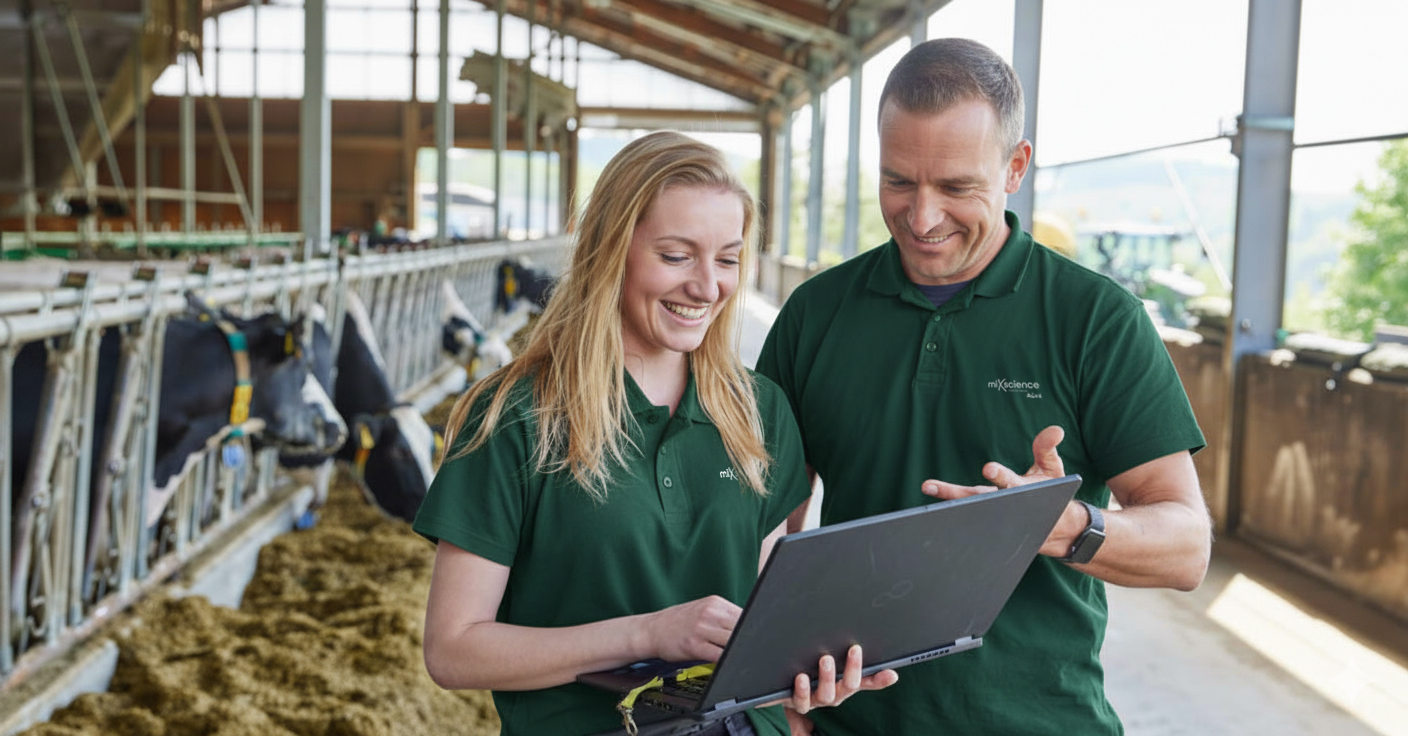 Eleveurs utilisant un ordinateur portable